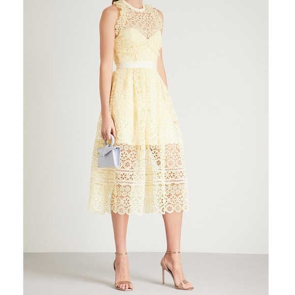 Self-Portrait Dresses & Skirts - Self Portrait Yellow Guipure Lace Halter Midi Dress size US6